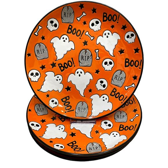 Eli + Ana MELTON GHOST Dinner Plate Set of 4 Ceramic Halloween BOO RIP New - Picture 9 of 15